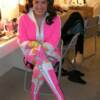 Laurie in dressing room in yet another groovy costume